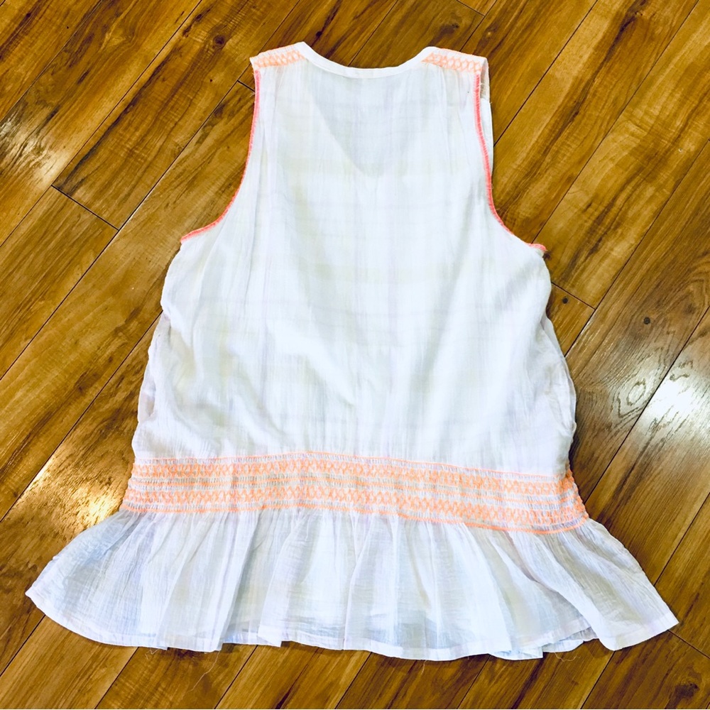 Free People plaid boho dress summer peach orange white ruffles medium